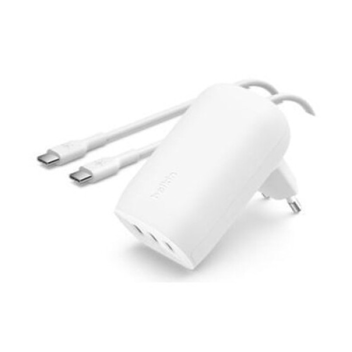 Töltő, Belkin, 3 USB-C port, gyorstöltés, 67 W, fehér