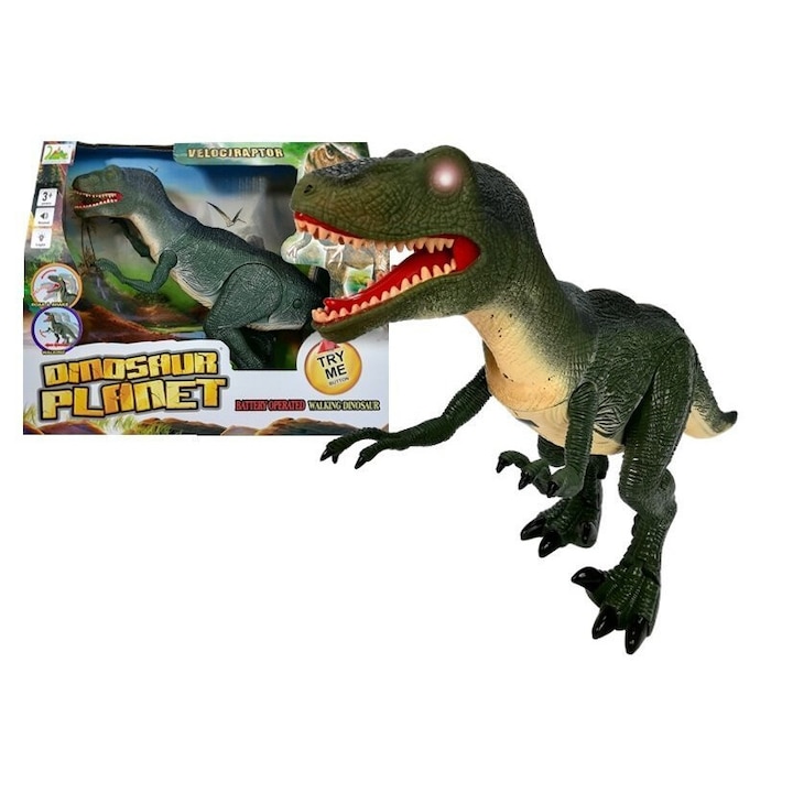 LEAN TOYS Фигурка на динозавър Velociraptor, със звуци и светлини, зелена