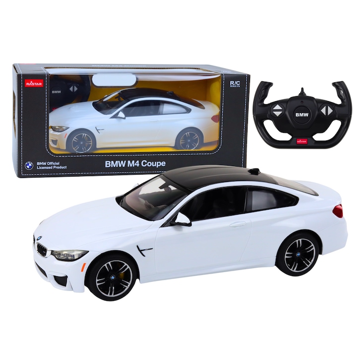 Rastar RC количка BMW M4 Coupe бяла, амортисьорно окачване, LED светлини, 1:14, 34x14.5x10см