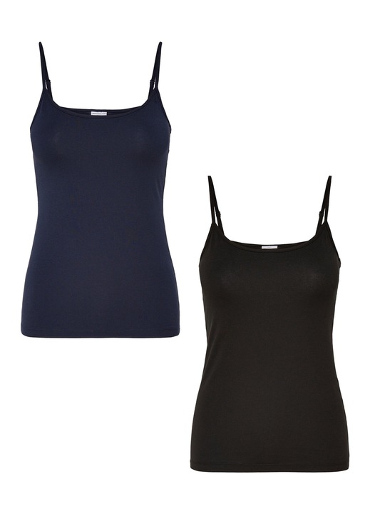 Комплект от 2 дамски потника, JdY, памук, черно/синьо, Черен/Син, 38