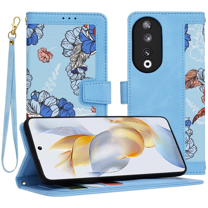 Husa tip carte pentru Honor 90, Accesorio Flip Craft, Vibrant Blue