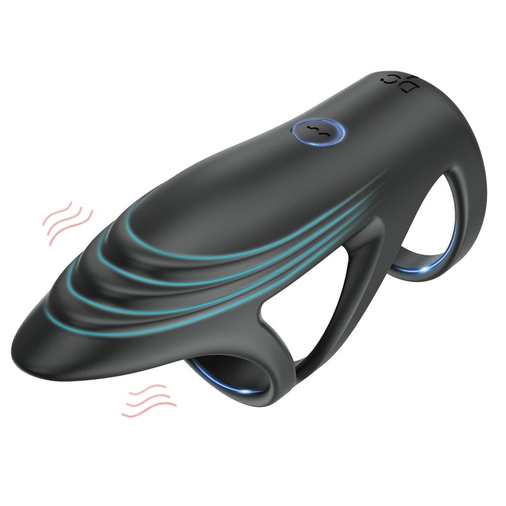 Péniszvibrátor gyűrű, szilikon, 9 vibrációs mód, fekete, 10x4 cm