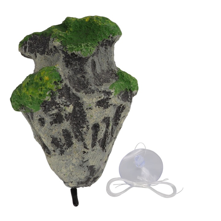 Piatra flotanta pentru acvariu, Enforose, 9.2x6cm, material sintetic, set cu cupa de aspiratie