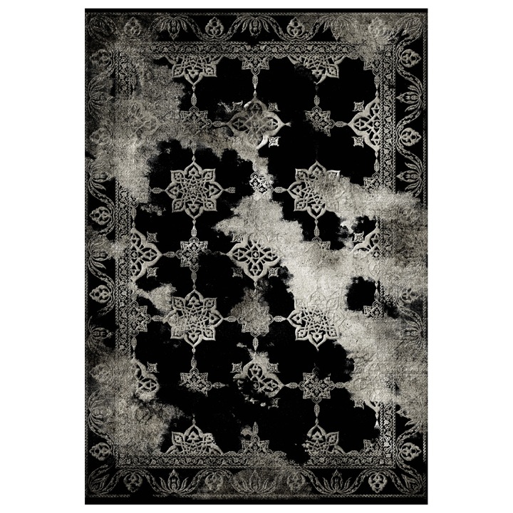 Килим Puzzle-home HM7676.17, Черно-бял, 80X150cm