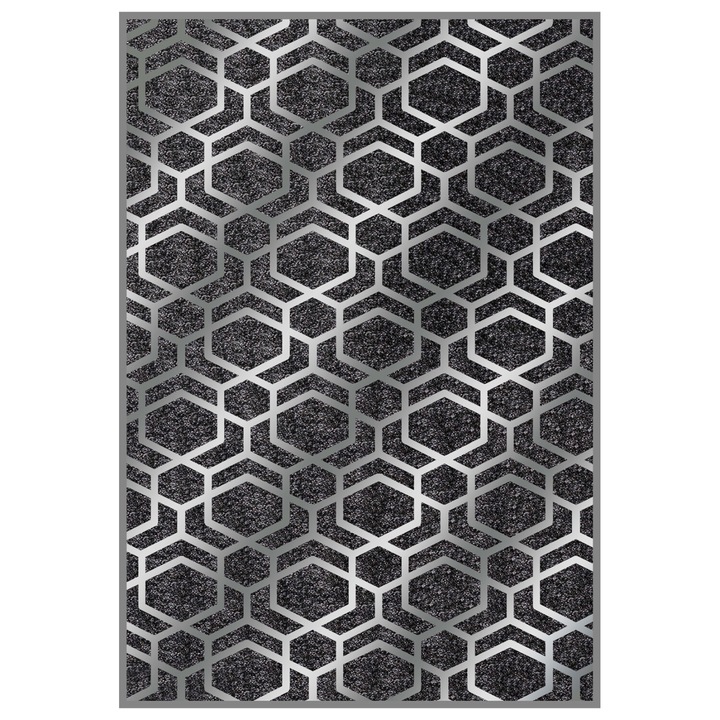 Килим Puzzle-home HM7676.31, Черен-сребрист, 80X150cm