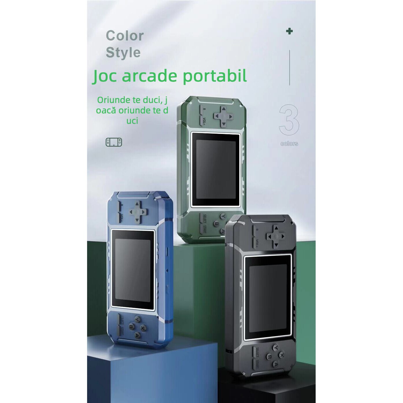 Consola de jocuri retro portabila, 520 jocuri, 2 jucatori, 136x68x18.5mm, set complet