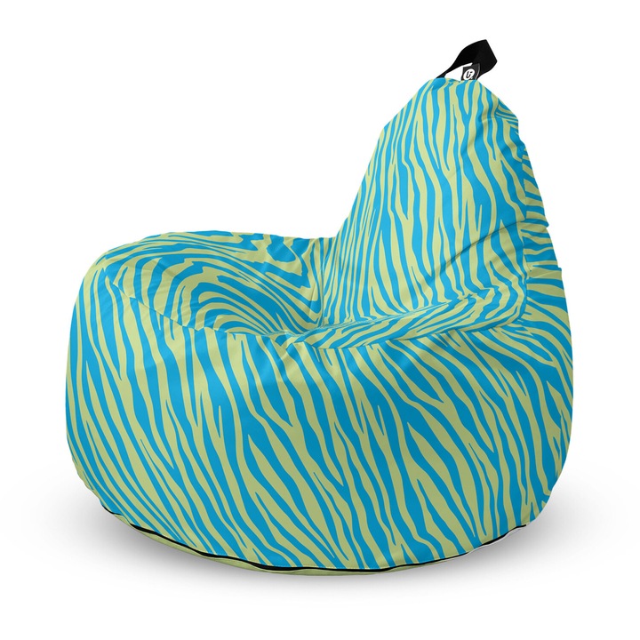 Fotoliu Updeco Puf Bean Bag tip Big Chill, impermeabil, indoor/outdoor, sac interior, cu maner, 67 x 90 x 87 cm, Zebra Green