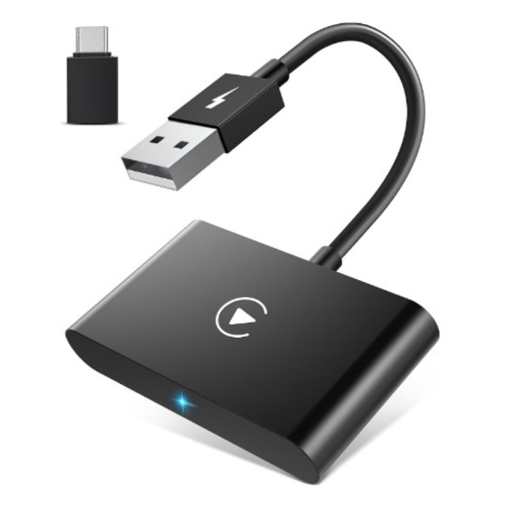 Vezeték nélküli autós adapter iPhone-hoz, automatikus csatlakozás, WiFi 5 GHz, egyszerű Plug and Play konfiguráció, fekete