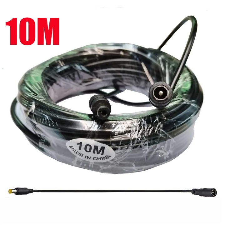 Cablu De Alimentare Pentru Camera De Supraveghere Wireless, Extensie 10M, GuardXEye safe, Universal,5.5x2.1mm, pentru sisteme supraveghere CCTV