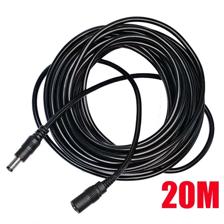 Cablu De Alimentare Pentru Camera De Supraveghere Wireless, Extensie 20M, GuardXEye safe, Universal,5.5x2.1mm, pentru sisteme supraveghere CCTV