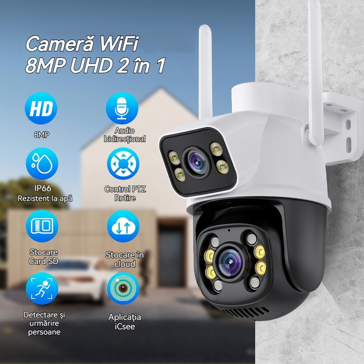 Camera De Supraveghere Video CCTV Dubla Omelivon® A28B, 8MP, Exterior ...