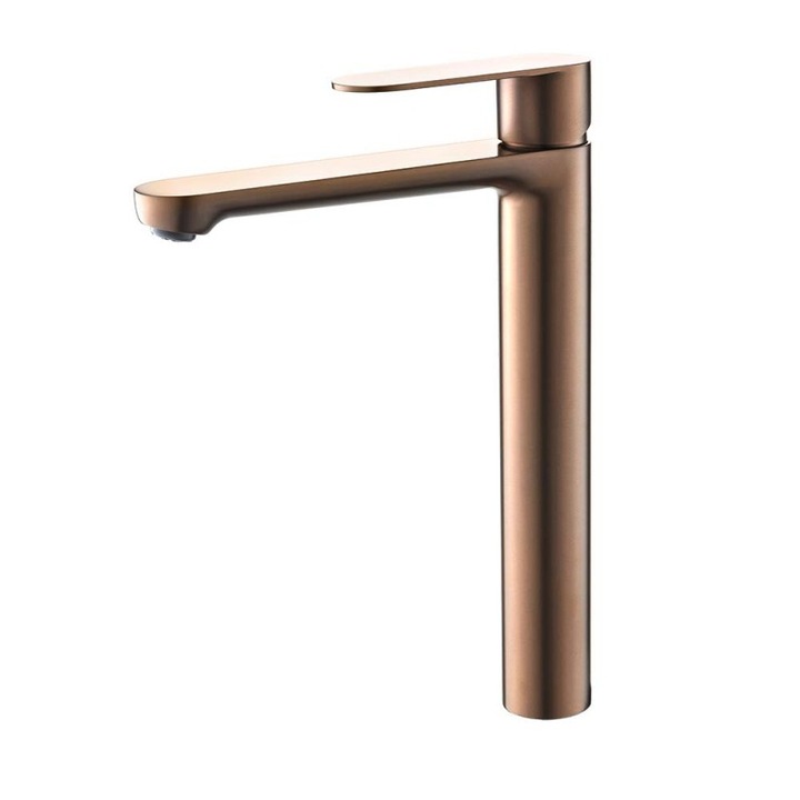 Смесител Inter Ceramic Верона ICF 111321 Brush Rose Gold, Стоящ, За умивалник, Висок чучур, Мат, 26.9 cm, Розово злато