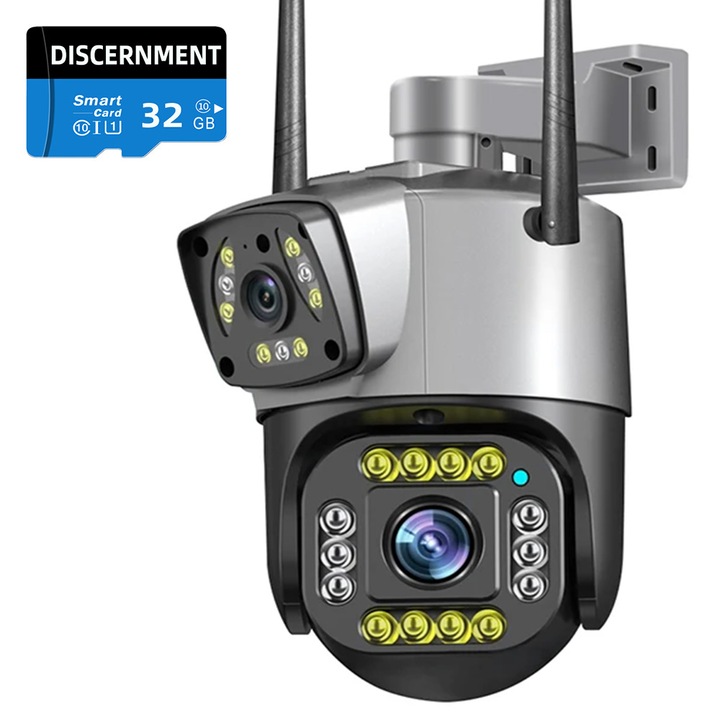 Камера за външно наблюдение DISCERNMENT V380, Dual Lens, Night Vision 40m, Водоустойчива IP66, Wi-Fi, 4MP, черна