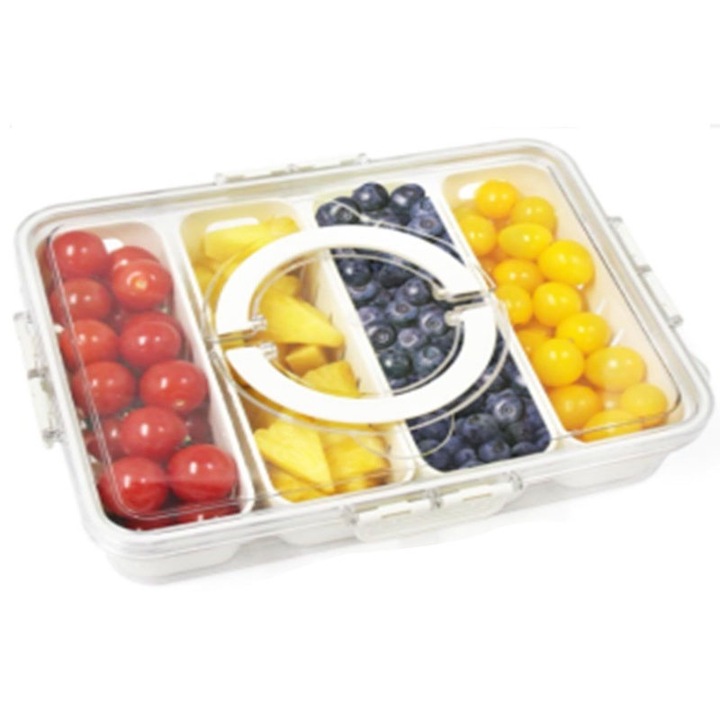 Cutie alimentara cu compartimente si scurgere, patru compartimente, transparent, -20C-60C