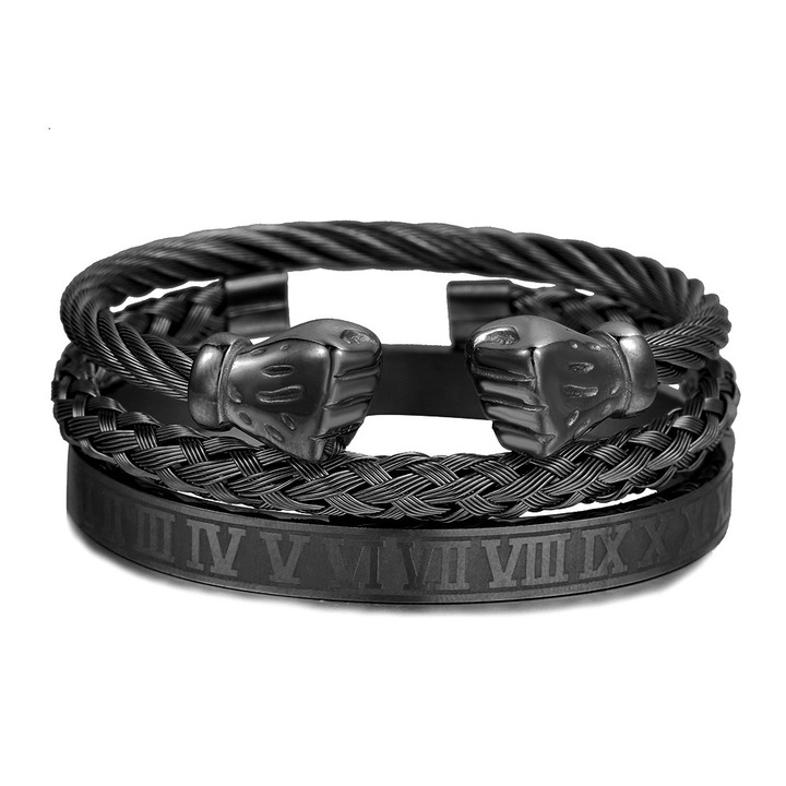 Bratara ajustabila, Titan, stil geometric, negru