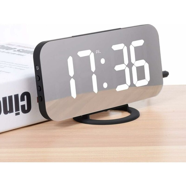Digitális Ébresztőóra, LED Tükör Ébresztőóra, Digitális Éjjeli Ébresztőóra, Éjjeli Fény, Állítható Fényerő