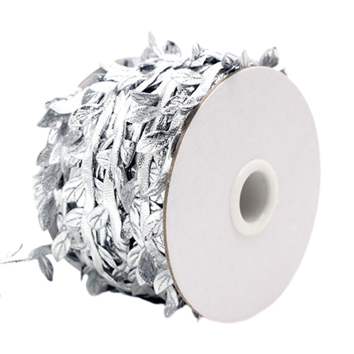 Панделка с изкуствени листа, Enforose, 1x300см, сребриста