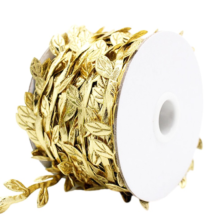 Лента с изкуствени листа, Enforose, 1x300см, зелен, златист, сребрист