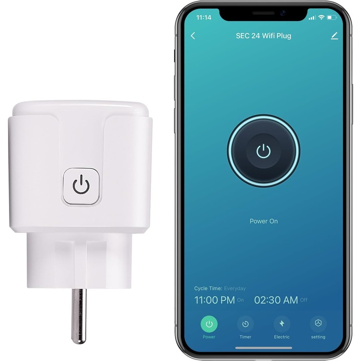 WiFi смарт контакт, гласово управление Alexa и Google Assistant, таймер, 20A, 2200W, 110~240V, вграден монтаж, бял