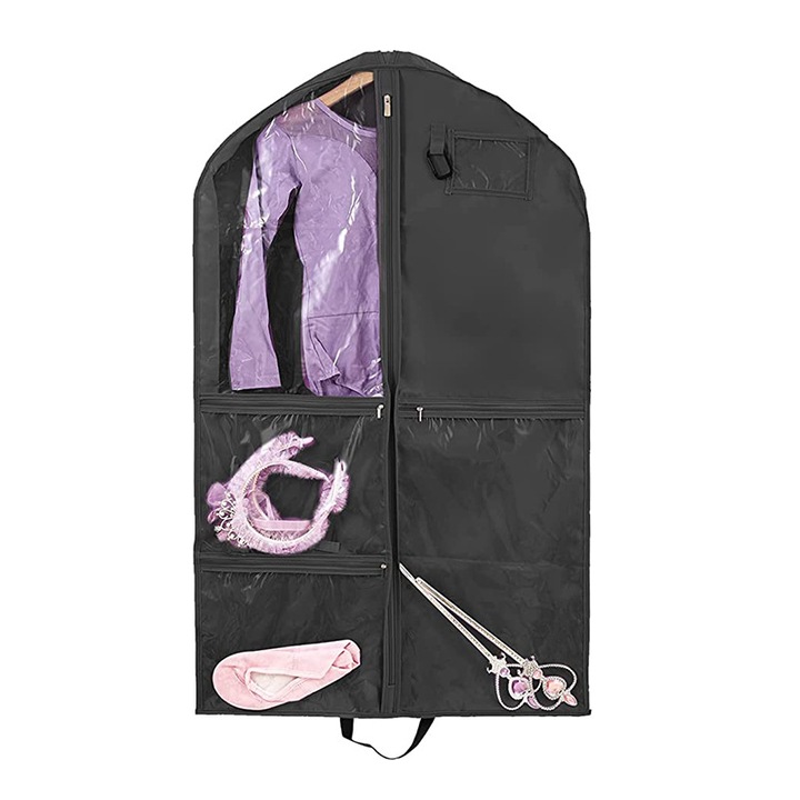 Husa Imbracaminte BOMSTOM, Impermeabila, Pliabila, 100x60x8cm, Negru, cu Buzunare si Slot ID