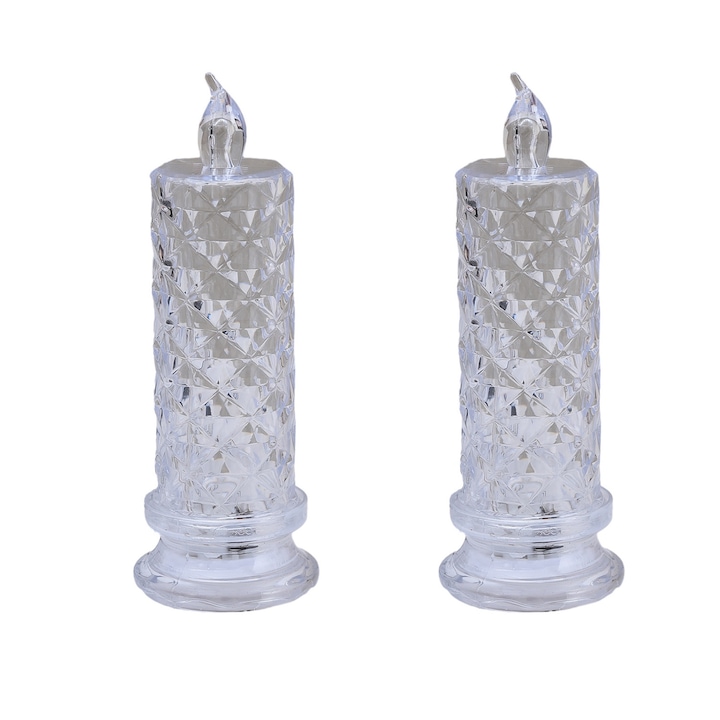 Set 2 Lumanari Electrice LED, Efect Apertura Trandafir, Alb Transparent, 6.5x18cm
