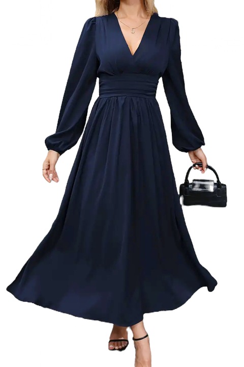 Rochie lunga navy-blue cu decolteu in V, marimea M