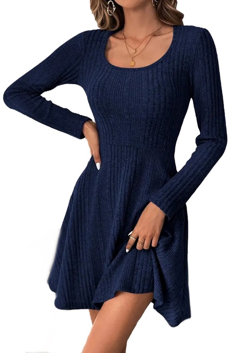 Rochie scurta in A, maneci lungi, tesatura cu nervuri