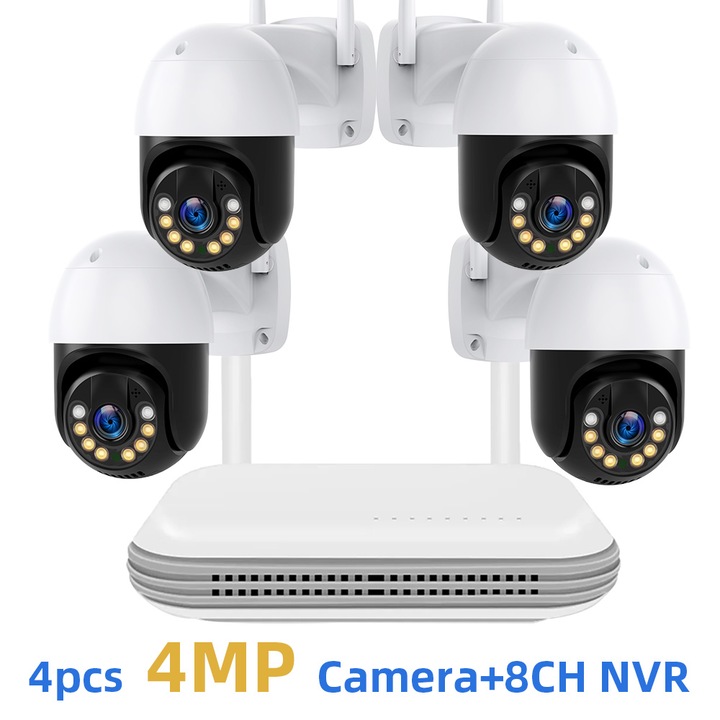 Комплект система за наблюдение DISCERNMENT TB4, 4 камери 4MP, PTZ, двупосочно аудио, цветно нощно виждане, WiFi, черен