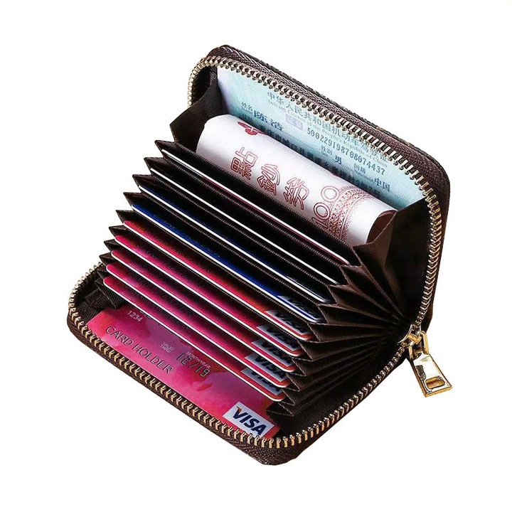 Portofel multifunctional, compact, pentru carduri, negru