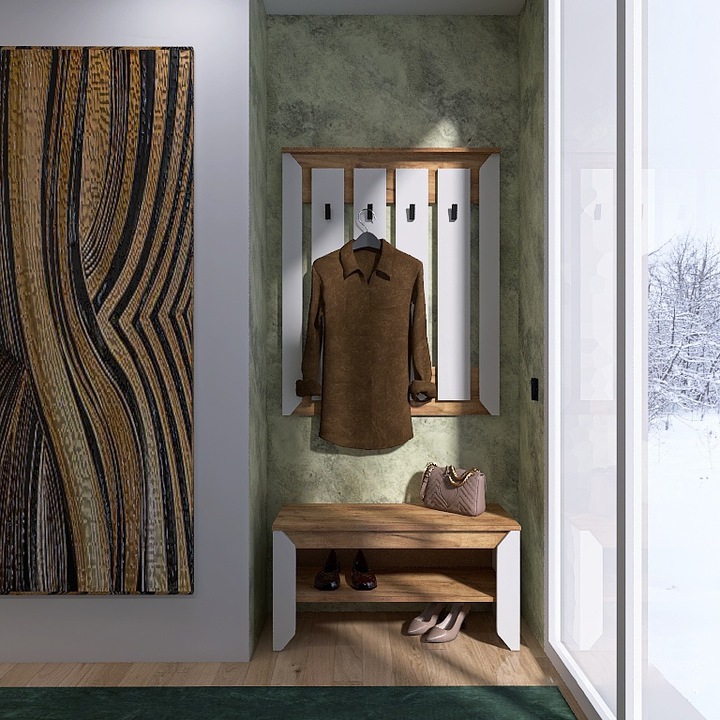 Cuier hol Nordic-1, Everest, PAL, 90 х 38 х 155 cm, Stejar kraft auriu, alb