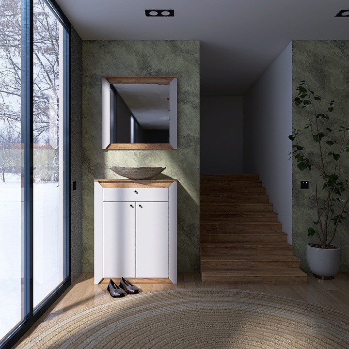 Комплект мебели за антре Нордик-2, ПДЧ, Еверест, 80 x 38 x 178 см, Цвят Крафт дъб златен, Бял