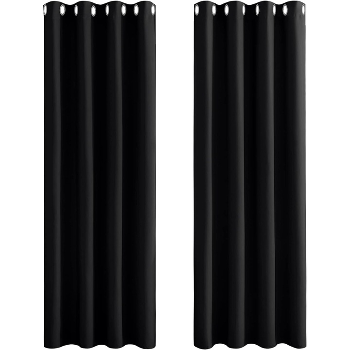 Set 2 Perdele Pony Dance, 140 x 175 cm, Negru, Opace, Blackout, Termoizolante