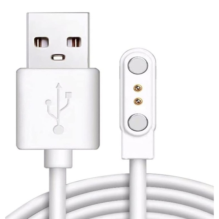 Set cablu de incarcare magnetic Plug 2 pini 2.8-9 si OTG type C micro-USB, compatibil cu Xiaomi Haylou Hello Solar LS02/LS01 KW77 Bluetooth glasses/headphones, T5S/HW12/HW16 smart watch, Alb