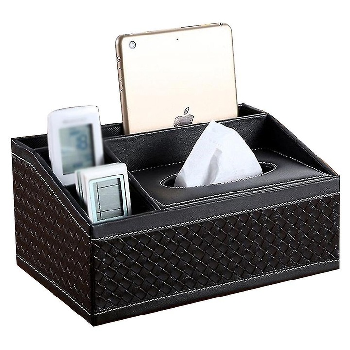 Suport servetele, Enforose, din piele PU, multifunctional, impermeabil, negru