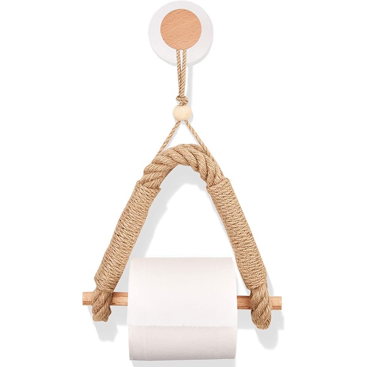 Jormftte Ipari Stílusú, Többfunkciós, Rusztikus Design WC-papír Tartó Zsinórból és Fából