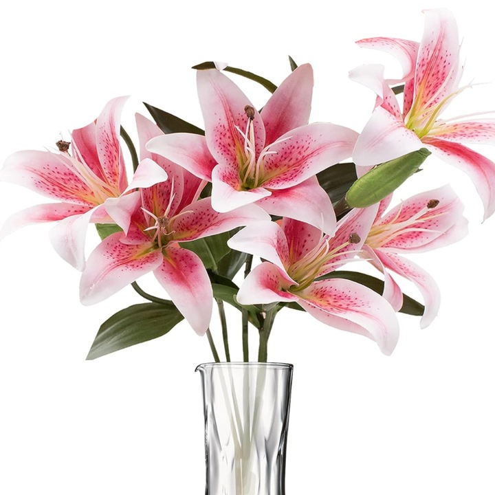 Set de 6 flori artificiale crin, Zeaicos, alb, mov, galben, roz, 41cm