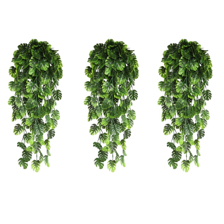 Комплект от 3 изкуствени висящи растения, QttvbTna, пластмаса, 77 см, зелен