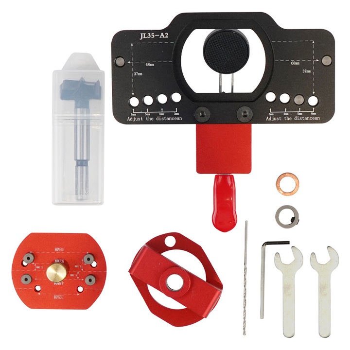 Set ghidare gauri pentru balamale, Enforose, aluminiu, 16x7.5cm, rosu