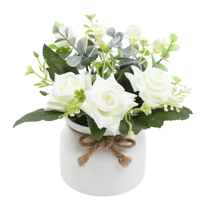 Mű virágkompozíció cserépben, QttvbTna, selyem/műanyag, többszínű