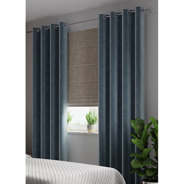 Perdea Markizeta Velvi, Poliester, 8 inele, 140x230cm, albastru