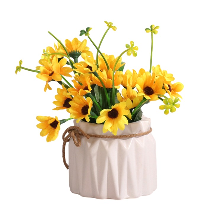 Buchet artificial hortensie cu vaza ceramica mica, 8.4x7x14.5cm, multicolor