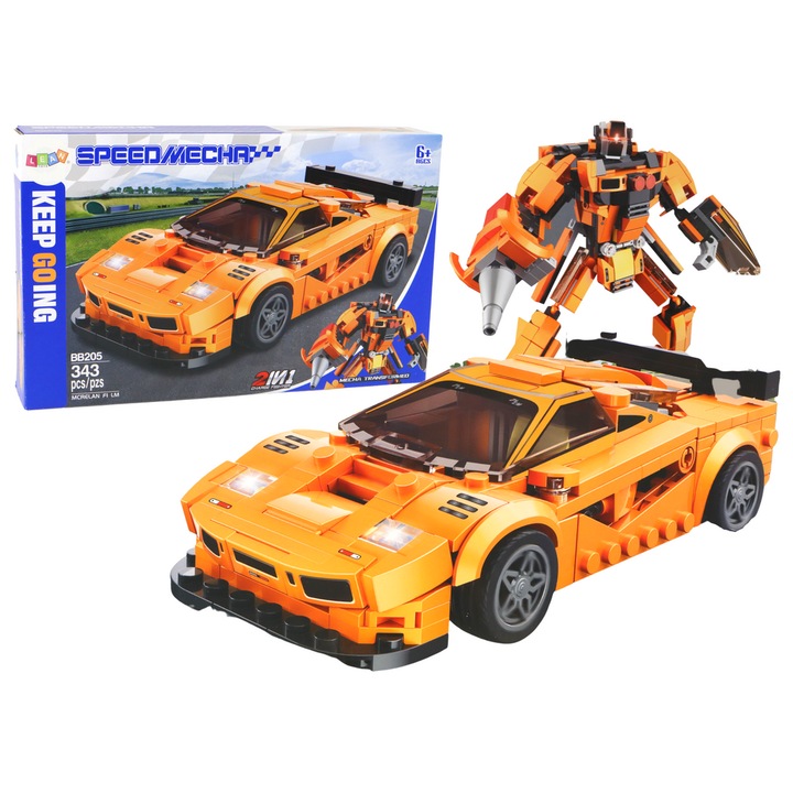 Конструктор LEAN TOYS, спортно превозно средство и робот, 343 части, оранжев