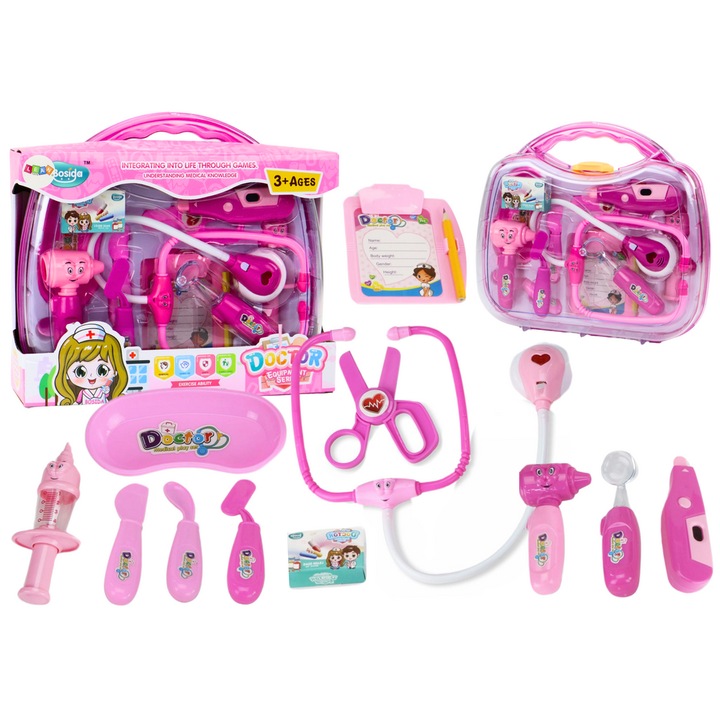 LEAN TOYS doktor szett, fény- és hangeffektek, rózsaszín, 29.5x27x7.5cm