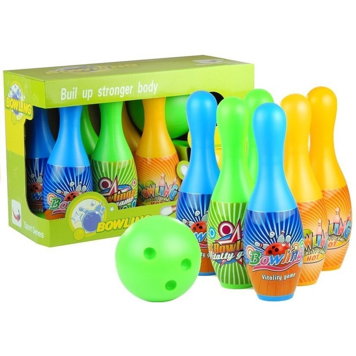 Комплект за боулинг LEAN TOYS, 6 кегли и топка, многоцветен, 26 см кегли