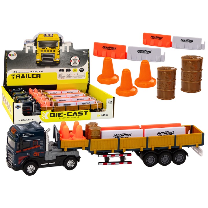 Camion cu remorca, LEAN TOYS, 1:24, functii sonore, 38x8x6cm