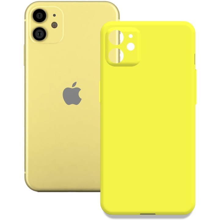 Husa pentru Apple iPhone 11, Color Shield, Interior de catifea, Suprafata aderenta, Protectie antisoc, Margini ridicate, Regular Fit, Silicon, Galben