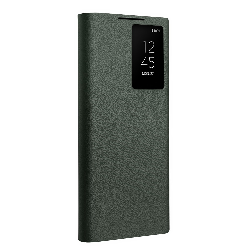 Husa pentru Samsung Galaxy S24 Ultra, slim din piele naturala, smart cover view case, ultra usoara, Qialino Genuine Leather Smart Case, Cyan