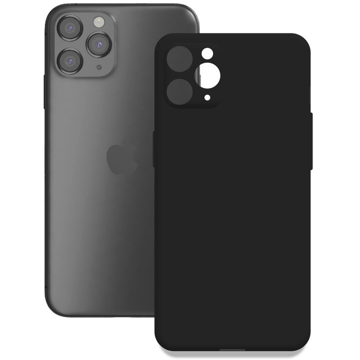 Husa pentru Apple iPhone 11 Pro, Color Shield, Interior de catifea, Suprafata aderenta, Protectie antisoc, Margini ridicate, Regular Fit, Silicon, Negru
