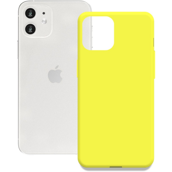 Husa pentru Apple iPhone 12, Color Shield, Interior de catifea, Suprafata aderenta, Protectie antisoc, Margini ridicate, Regular Fit, Silicon, Galben
