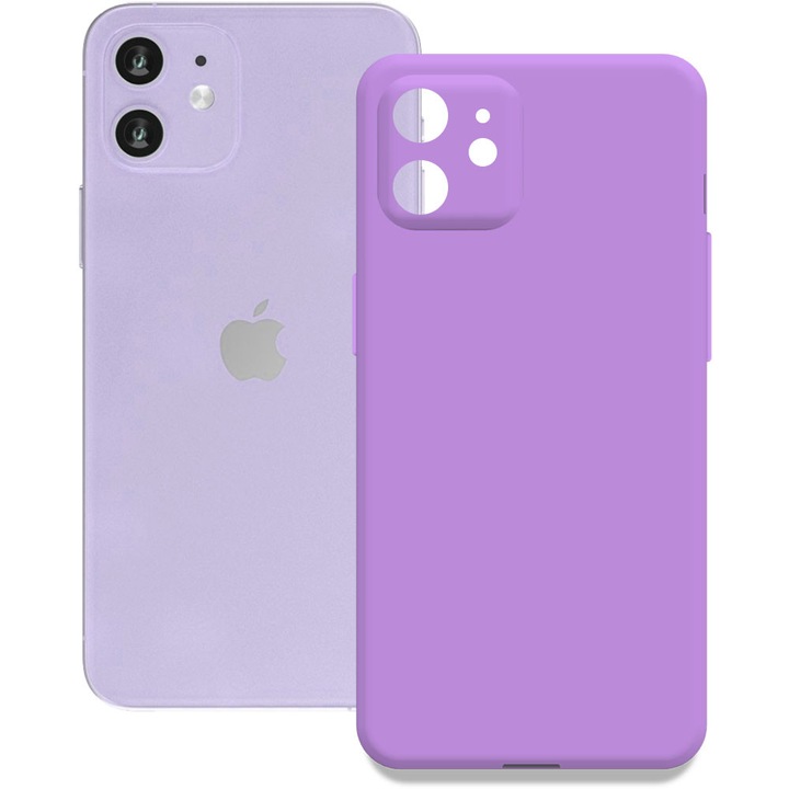 Husa pentru Apple iPhone 12, Color Shield, Interior de catifea, Suprafata aderenta, Protectie antisoc, Margini ridicate, Regular Fit, Silicon, Lavanda